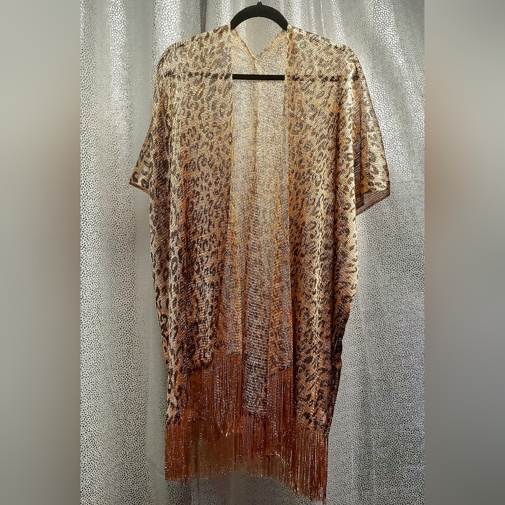 Leopard Print Kimono with Fringe - Picture 7 of 10